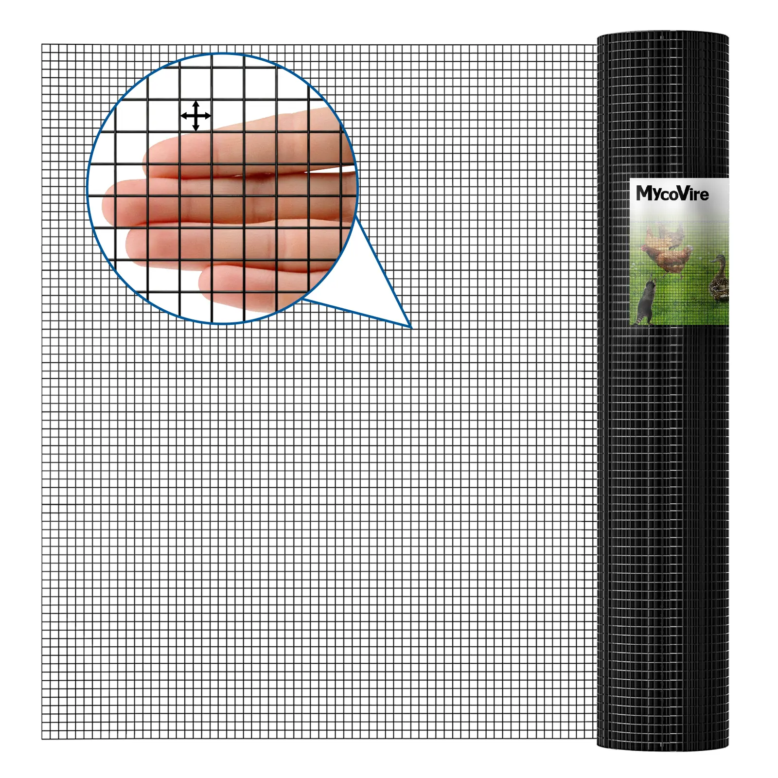 Black Hardware Cloth 1/2 inch 19Ga PVC Coated Wire Mesh Vinyl Coated Fence Welded Metal Chicken Wire Fencing Roll (1/2 inch 16in x 10ft)