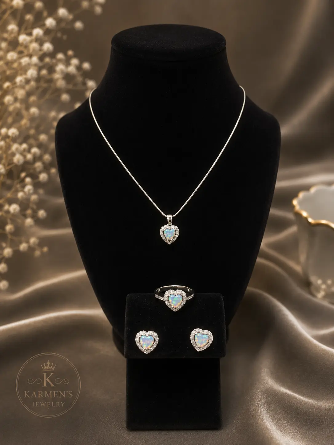 925 Silver Unisex Pink Opal Heart Jewelry Set - Elegant Exquisite Gentle Glow Piece, Versatile Accessory for Birthday Gifting & Special Occasions, Any Occasion, Elegant Design, Exquisite Piece, Heart Shape