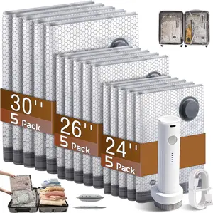 【2026 Upgraded】X7 Cordless Compression Storage Bags Set 15 Count Vacuum Bags with Rechargeable Pump Reusable Waterproof for Travel Luggage Packing