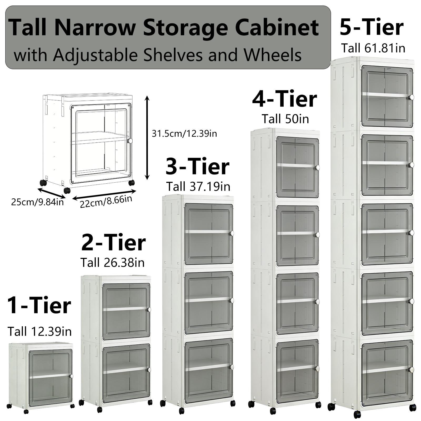 Mobile Foldable Dustproof Storage Cabinet Universal Wheels Magnetic Door Multilayer Slim Narrow Gap Storage Box Kitchen Bedroom Bathroom Side Home Organizer