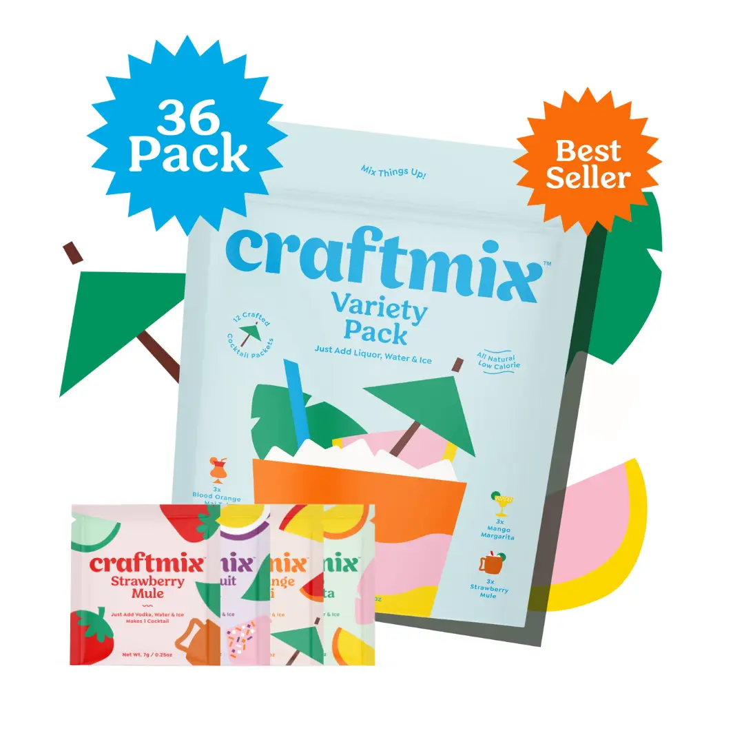 Craftmix Variety Pack 36 Skinny Cocktail Mixers & Mocktails – Made Real Fruit, V...