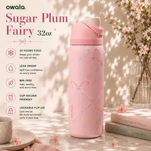[NEW2026] Limited Edition Owala Sugar Plum Fairy 32oz – Coquette Pink FreeSip Holiday Water Bottle, Insulated Leakproof Stainless Steel Cup with Straw, Cute Gift for Her