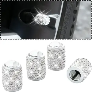 Crystal Rhinestone Valve Stem Caps 4 Pack: White, Sparkling, Dustproof for Auto Wheels, Universal motorcycle tire tire  tech