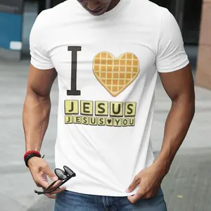 Funny Christian Breakfast Graphic Tee, I Love Jesus Waffle Comfort Shirt, Unisex 100% Cotton Inspirational Quote T-shirt, Bryce Crawford Merch, TikTok Viral Christian Apparel white