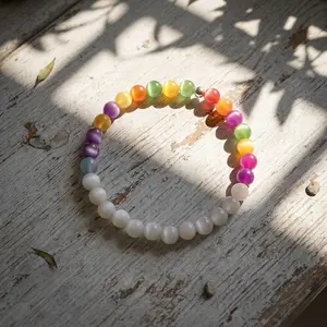 Dopamine Bracelet - Rainbow Beaded Bracelet - Sun UV Reactive Bracelet 8mm Resin Beads - Color Changing Bracelets - Boho Style Dopamine Summer Jewelry