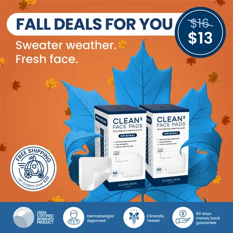 Clean Skin Club Clean² Pads 2.0 [New & Improved Edges] Guaranteed Not to Shed & Tear, Unique Triple Layers, Textured Side & Ultra Soft Side, Organic Disposable Cotton, Pair with Makeup Remover 2 Pack