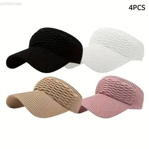 4Pcs Women Knitted Empty Top Visor Hats, Solid Color Stretch Pull-On Sun Hats, Lightweight Washable Summer Outdoor Sports Headwear