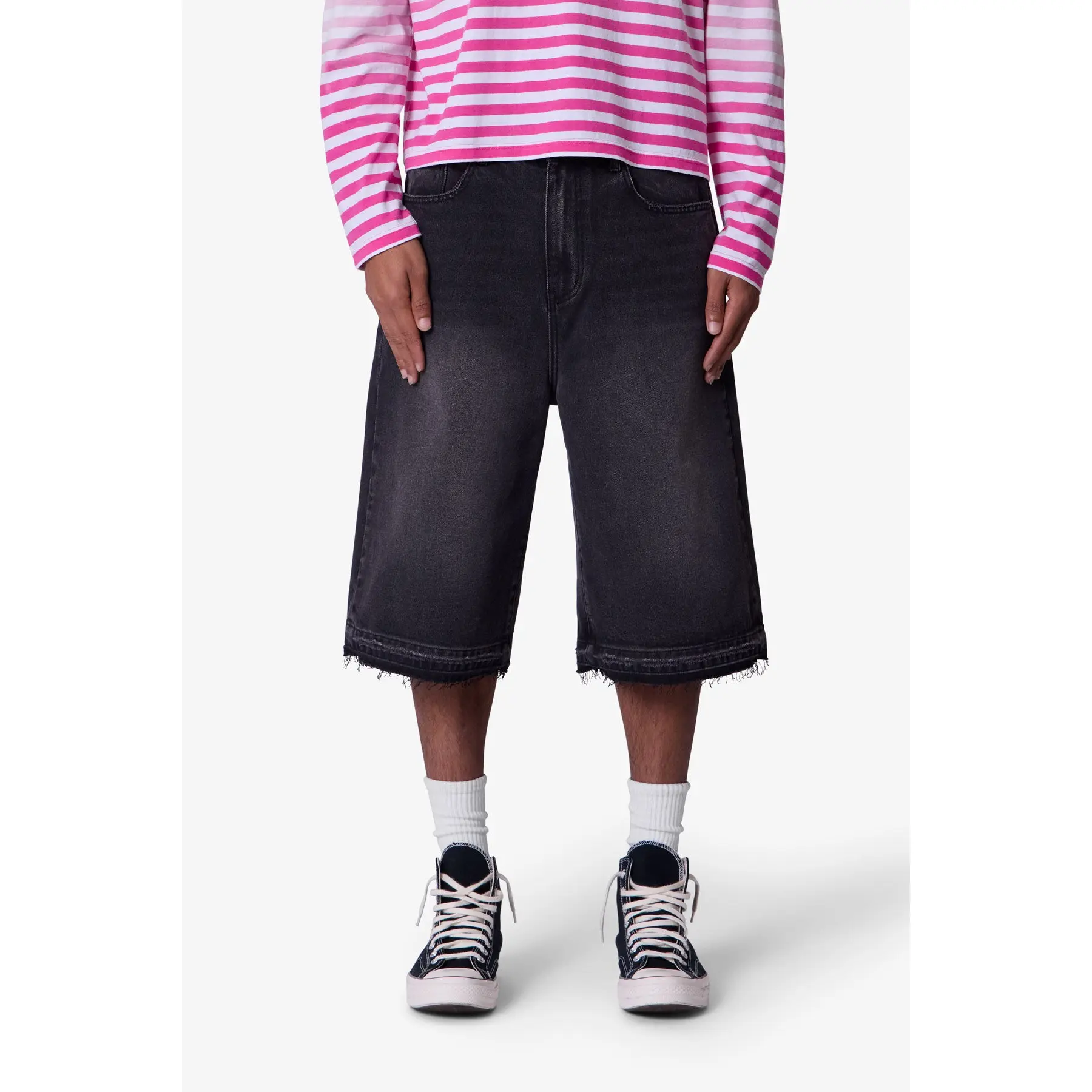 mnml Ultra Baggy Raw Hem Denim Shorts - Washed Black