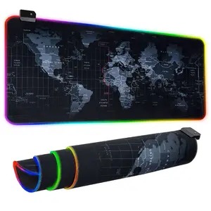 Dragon RGB Gaming Mouse Pad World Map Large 11.8x31.5 Micro Textured Cloth Non Slip Rubber Base 13 Light Modes for Gaming Office Work