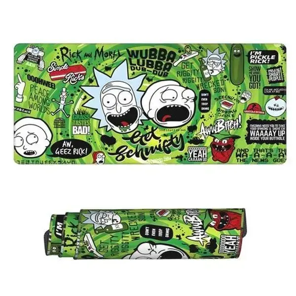 WB Rick and Morty Gaming Mouse Pad, Green Background Graffiti Collage Character & Quote Print Desk Mat, Non Slip Rubber Base Keyboard Mat, Stitched Edge Waterproof Desktop Pad Gift for Anime Fans