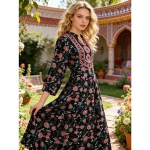 Mother's Day gift Boho Floral Embroidery Maxi Dress Elegant V-Neck Flowy Gown | Size Inclusive S-4XL Oversize | Perfect for Vacation, Church, Family Photos & Summer Weddings