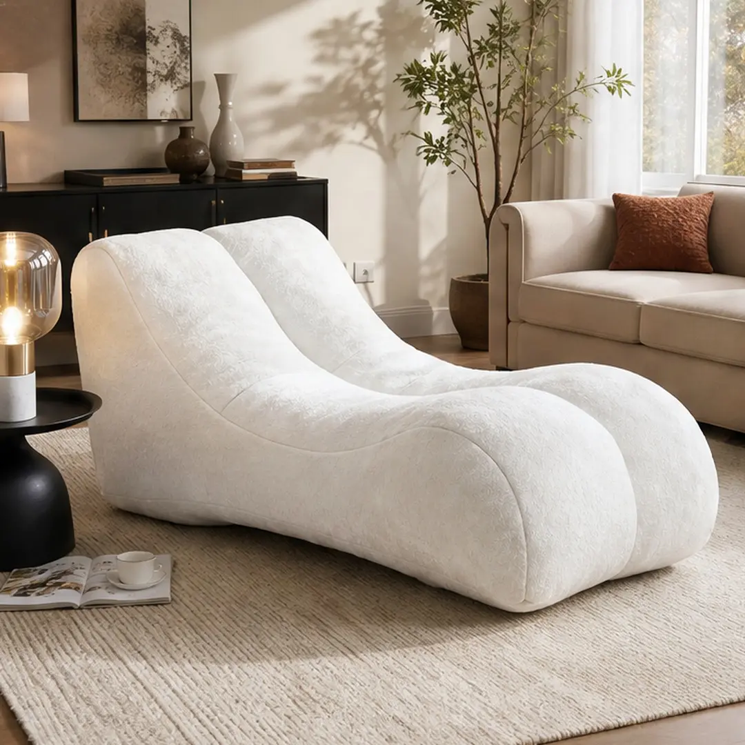 ARCH Bean Bag Chair for Adults, Soft Polyester Fabric, Foam Filled, 30x59x23.6 Inches, White, Living Room Bedroom Gaming Reading TV, Lightweight Indoor Lounger, Multiple Color Options, Black/Brown/Light Blue/Olive Green Color Options