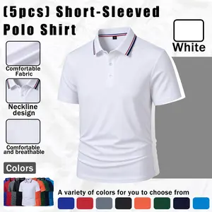 LEDUNTINO Men's Breathable Quick Dry Color Block Striped Polo Shirts (Pack of 5) - Classic Button-Down Collar, Short Sleeve, Trendy Casual Sports Top, Suitable for Golf, Outdoor Activities, Breathable Polo Shirts