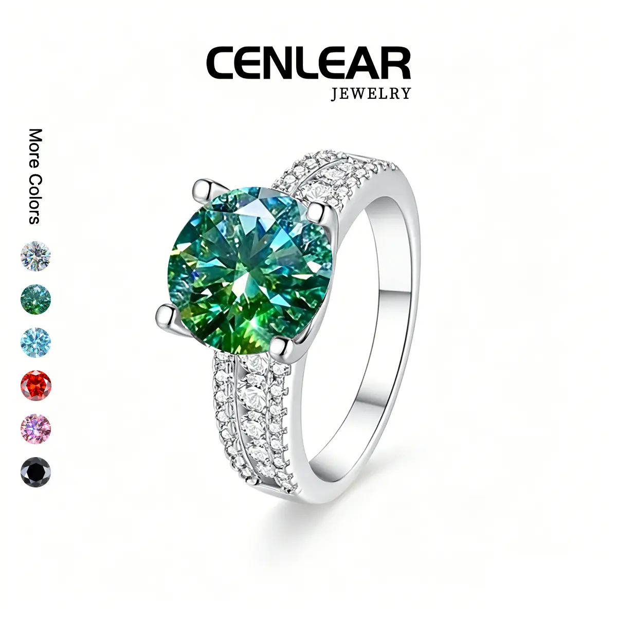 CENLEAR 3CT/5CT Green Moissanite Ring, Solitaire Diamond Engagement And Wedding Ring For Women, Lab-Grown 18K Gold Plating, Bull Head Claw Setting Design, Exquisite Jewelry Gift For Her