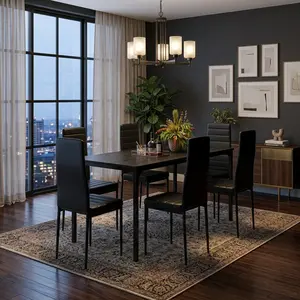 Solid Wood Rectangular Dining Table Set, Ergonomic PU Leather Chairs, Heavy Duty Steel Frame, Space Saving Dining Furniture for Home Kitchen Living Room Apartment, 4/6 Seater Family Dinner Table Sets