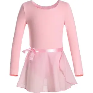 L-JLY025  Girls Team Basic Long Sleeve Leotard with Skirt Kid Dance Ballet Tutu Dress