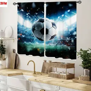 2D Flat 2Pcs Football Impact Curtain Dynamic Stadium Light Effect, Sports Theme Decor, High Definition Printing, Modern Style, All-Season Curtains for Home Living Room Bedroom Boy's Decoration