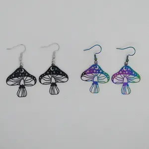 #262 Black or Rainbow Mushroom with Stars & Moon Earrings, Casual, Daily, Copper
