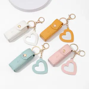 2 PCS Lipstick Holder Keychain PU Leather Potable Chapstick Holder with Mirror Soft Lip-Balm Holder Travel Storage Case, Lipstick Pouch, Mini Bag Balm for Chapstick Perfume Fingernail Polish