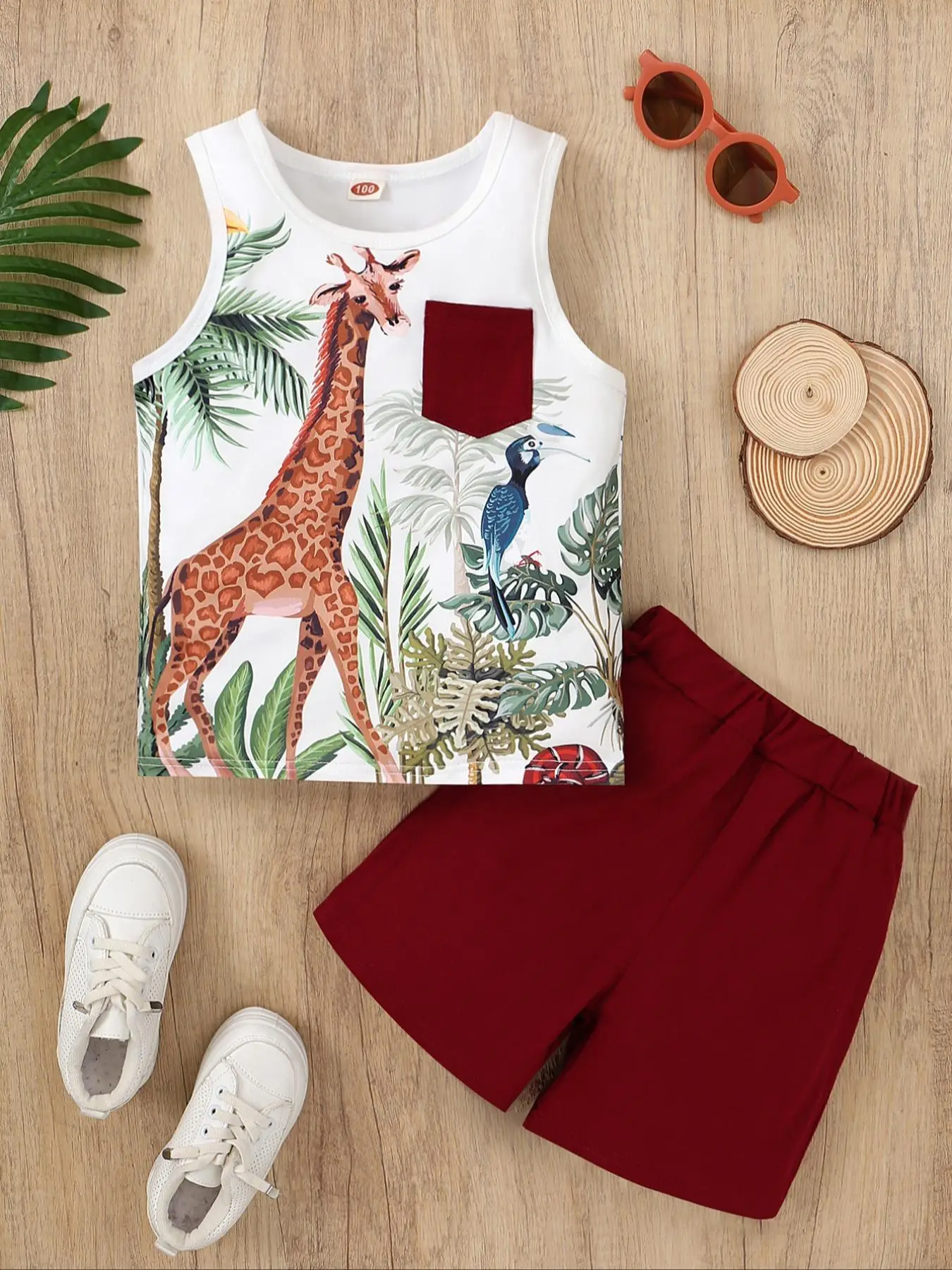 Two-Piece Set Boy's Cartoon Print Tank Top & Shorts, Casual Sleeveless Top & Shorts for Summer, Kids Clothes for Daily Wear