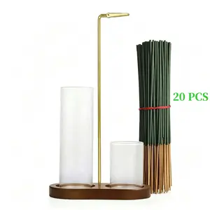 2-in-1 Wooden Fragrance Incense Holder & Candle Holder, Calming Ready-to-Use Scented Incense Burner with Removable Glass Ash Collector, 20 Sage Aromatherapy Sticks, Sandalwood Home Decor for Living Room, Fragrance Incense Holders, Calming Incense Holders