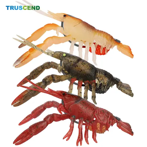 TRUSCEND Easy Catch Pre-Rigged Artificial Fishing Lure Set - 10x Tensile TPE Weedless Anti-Snagging Baits, 2.9In/7.5Cm Lifelike Shrimp-Crayfish with UV Egg Sac Flash, Largemouth Bass Lure for Freshwater-Saltwater, Ideal Fishing Gift