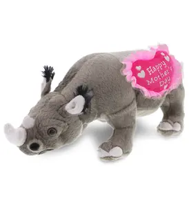 DOLLIBU 13" Polyester Embroidered Wild Collection Stuffed Rhino Toy, Plush Heart Mothers Day Gift
