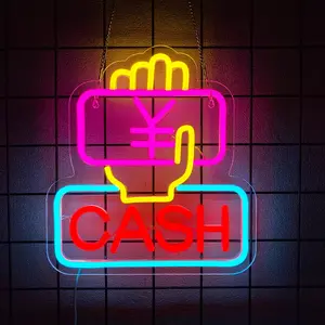 Cash Business Neon Sign Light Up Letters Led Sign for Wall Decor Door Signs Led Decorative Night Signs Decorations Supplies Birthday Gift for Grand Open