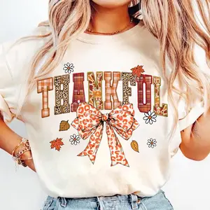 Thankful Coquette Shirt | Embroidery Fall Shirt | Coquette Bow Leopard Design
