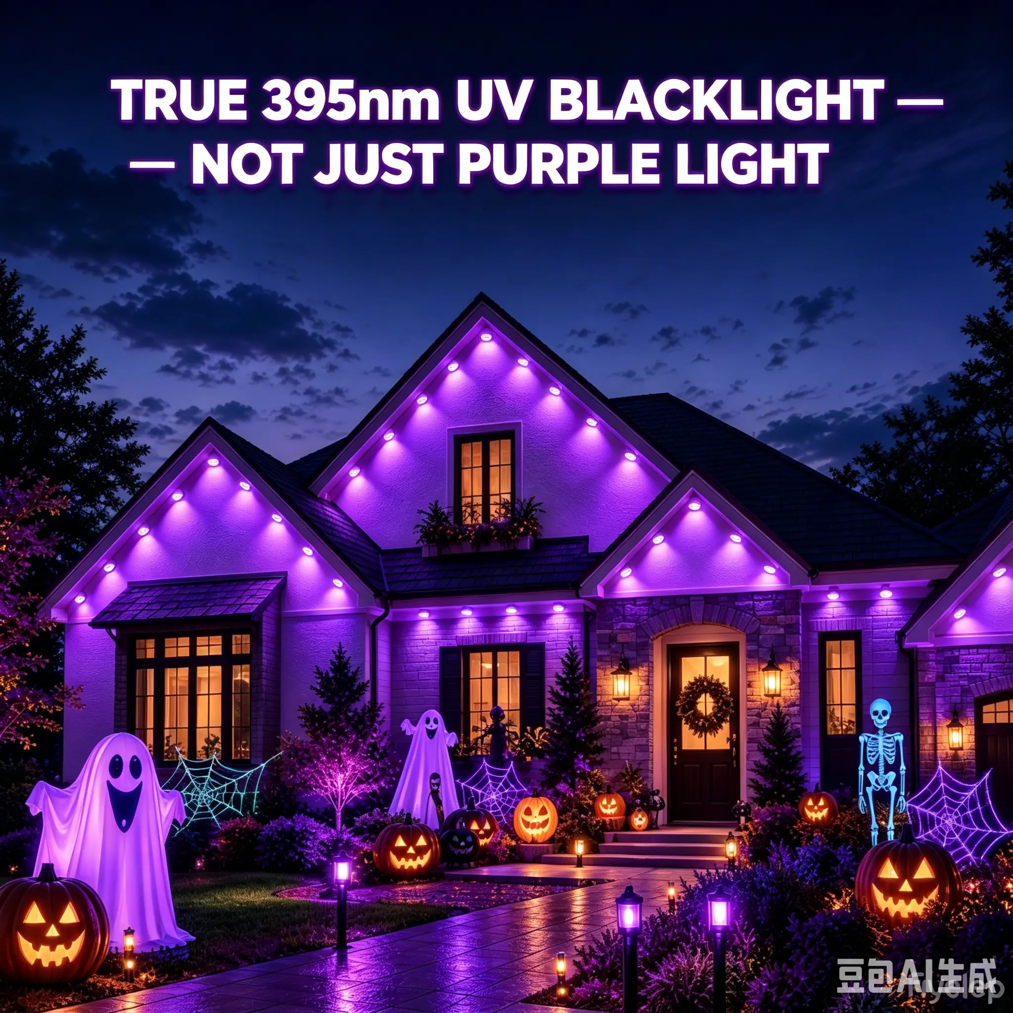 [SUNWUKO] 395nm UV LED Black Light Strip, IP67 Waterproof USB-C Powered Permanent Outdoor Eave Lights, 30ft/50ft/100ft for Fluorescent Glow Party, Halloween, Patio decor, Waterproof Ip67, house roof decordecor
