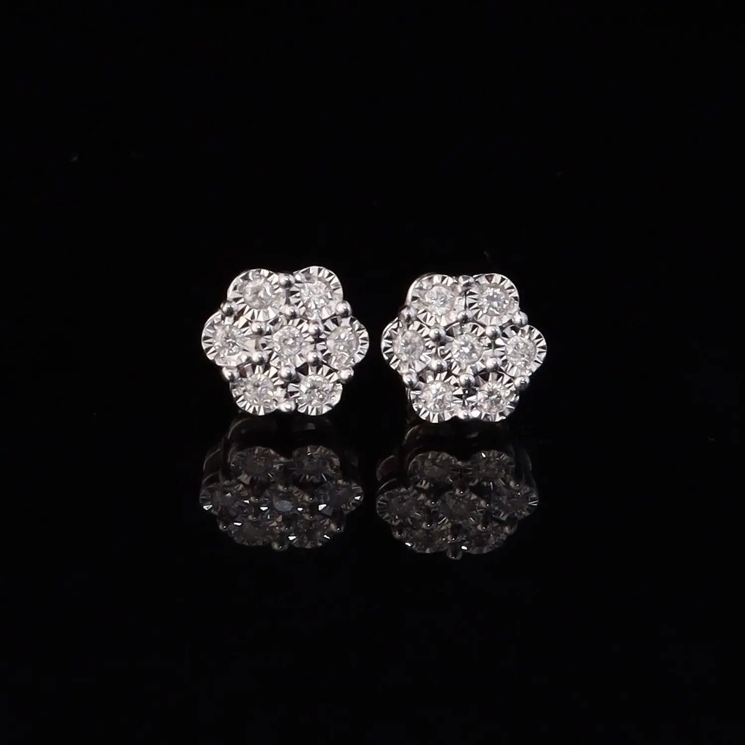 King Of Bling's 0.30ct Diamond 925 Sterling Silver White Flower Earrings For Men's / Women's