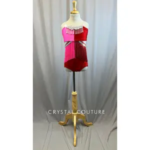 Pink and Red Leotard with fringe and pearl accents