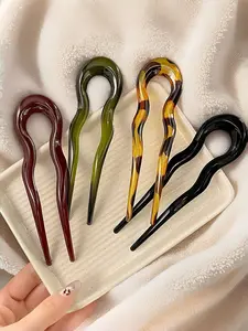 4pcs French Twist Spin Hair Forks, U-Shaped Wavy Hair Clips, Spiral Buns, Tortoiseshell, Flexible Styling Women Hair Accessories