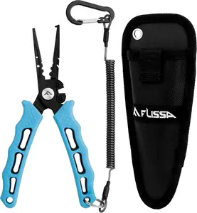 7-1/2 Inch Fishing Pliers, 420 Stainless Steel Fish Pliers,  Resistant Fishing Pliers Hook Remover, Split Ring Pliers for Fishing with Braid Cutters, Sheath and Lanyard