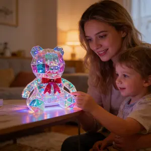 1Pc Dreamy Color Bear Decorative Light, Red Bow Design, Unique Holiday Decorative Light, USB Powered, No Batteries Required, Fun Desktop Countertop Entryway Decoration, Valentine's Day, Anniversary, Wedding Decoration Gift