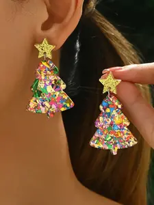 Festive Christmas Tree Earrings with Sparkling Star Topper, Colorful Acrylic Design, Ideal Holiday Gift for Women, Fun & Festive Jewelry, Shining Earrings