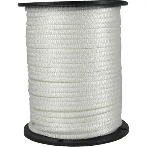 1/4" White Polyester Rope, Solid Braid Dacron Utility Rope, 500 ft Spool, Low Stretch UV Resistant Industrial Cord