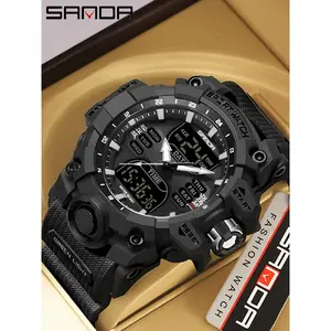 Men's Waterproof Tactical Sport Watch, Dual Display Quartz Clock, Military-Style Alarm & Stopwatch, Sanda 6126 Electronic Wristwatch