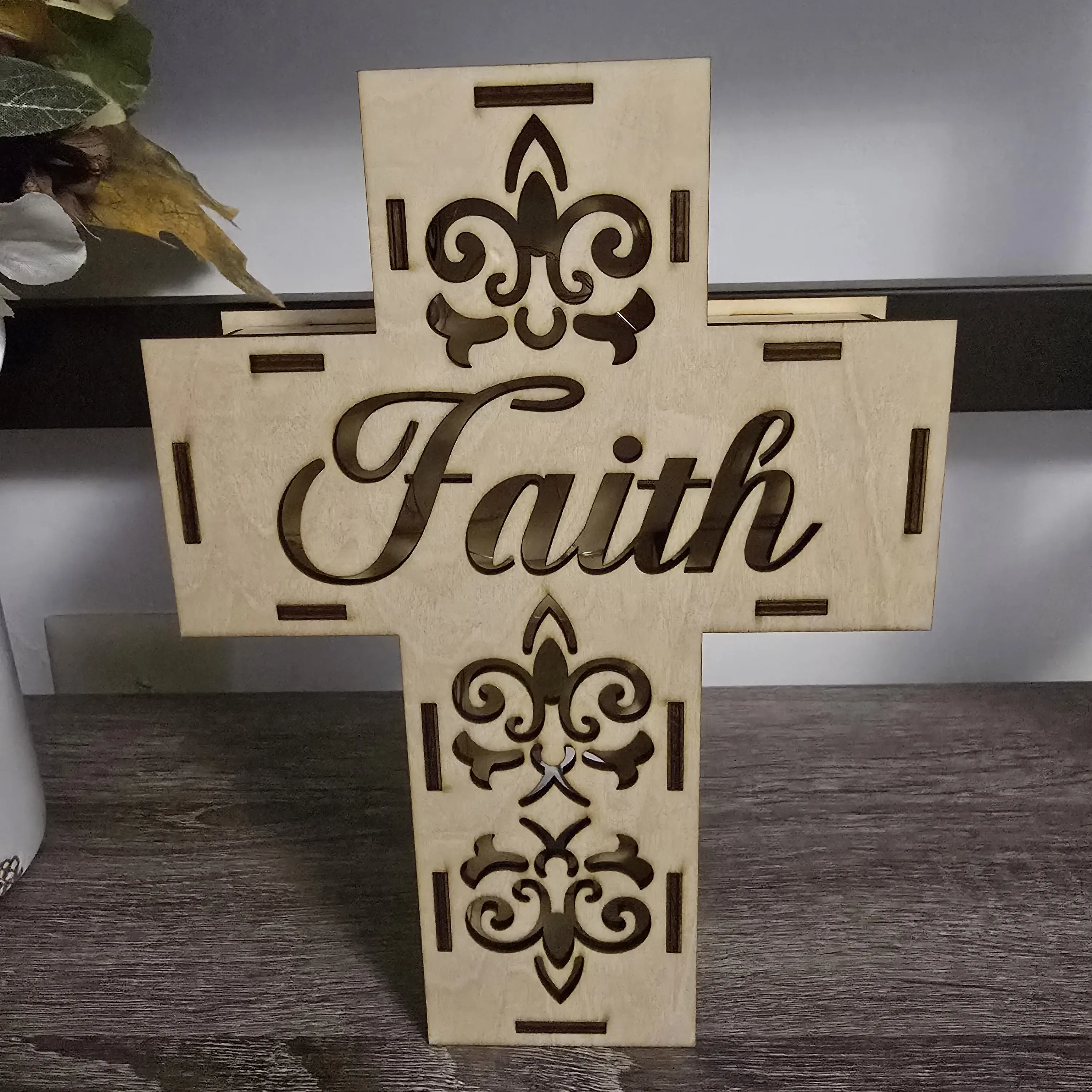 Laser Cut Faith Cross with Fairylights