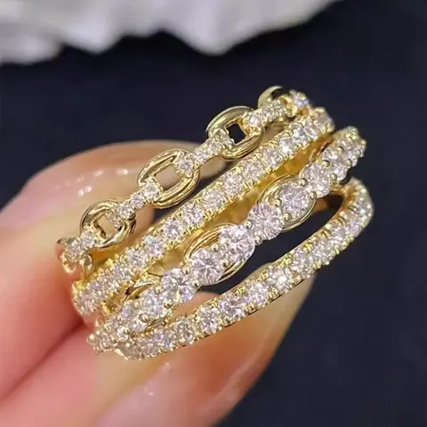 Women's Elegant Rhinestone & Hollow Out Decorated Multi-layered Ring, Exquisite Trendy Ring, Statement Multi Ring, Fashionable Jewelry for Women As Gift, Fashion Stackable Finger Rings, Beautiful Rings