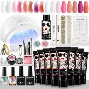 Morovan 8 Colors Poly Gel Nail Kit: Starter Kit with U V Lamp 48W Complete for Beginners with Everything Professional