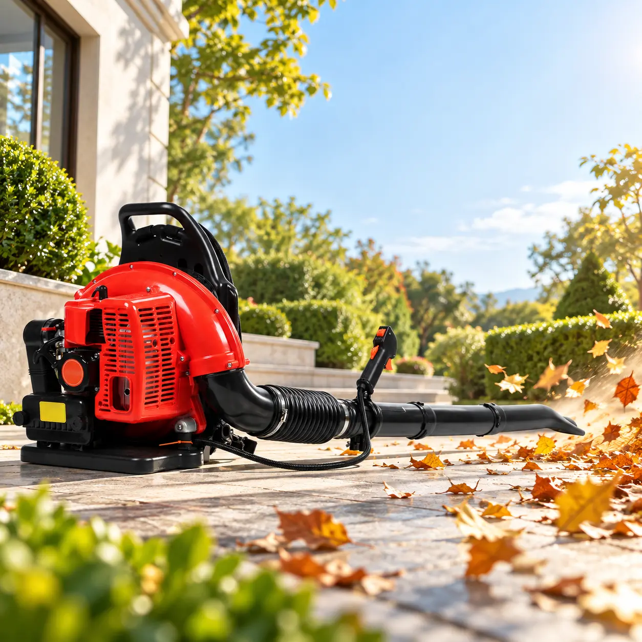 63CC Backpack Gas Leaf Blower, 2-Stroke Gas Powered Blower, 665CFM, Works for Leaf, Dust, Debris & Light Snow Removal, Red