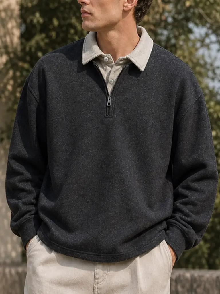 TELLFUN-Autumn 2026 Old Money Men's Quarter-zip Sweatshirt, Vintage 2-in-1 Shirt Collar Long sleeve Sweatshirt, Autumn Sweatshirt, Soft Casual Everyday Wear Top, Autumn Clothing fall clothes hoodies men