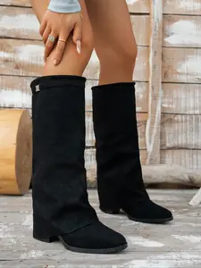 Women's Knee-High Suede Boots, Elegant Style, Available in Three Colors, Perfect for Casual and Party Wear, Comfortable Fit Design, Footwear, Rubber Sole