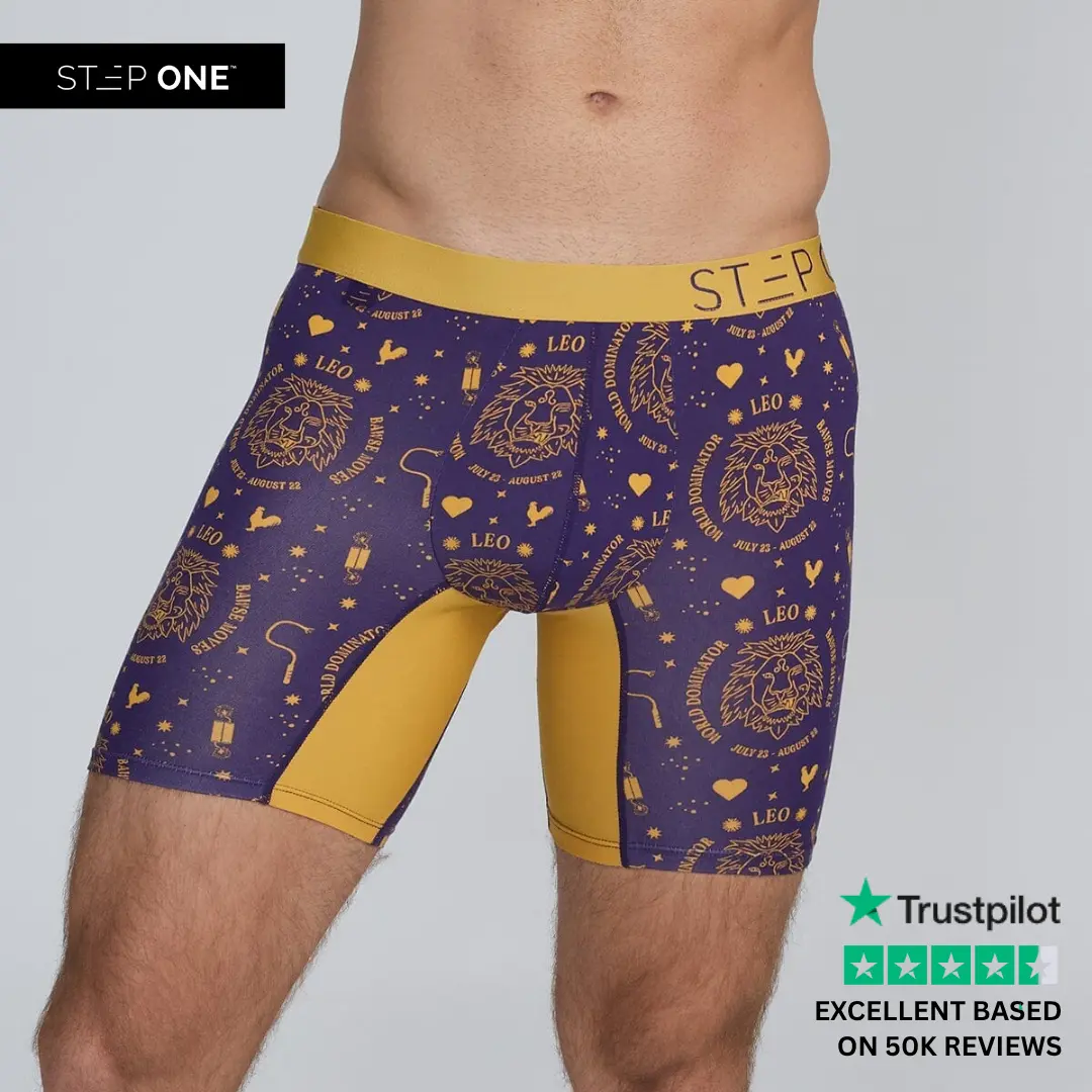 Step One Men's Boxer Brief - Leo, Anti-Chafe, Breathable Bamboo Fabric, UltraGlyde Panels, Hidden Elastic Pouch, Premium Underwear, Athletic Daily wear