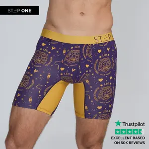 Step One Men's Boxer Brief - Leo, Anti-Chafe, Breathable Bamboo Fabric, UltraGlyde Panels, Hidden Elastic Pouch, Premium Underwear, Athletic Daily wear