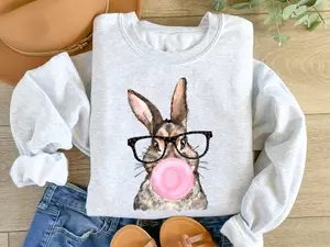 Bubble Gum Easter Bunny Sweatshirt, Cute Easter Bunny With Glasses Shirt, 2025 Easter Shirt, Cute Bunny Shirt, Bubble Gum Bunny With Glasses Sweater, Popular Bubble Gum Bunny T-shirt, Easter Gift