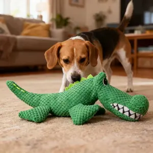 Cute Crocodile Plush Toy for Puppies & Kittens - Double Layer Tear Resistant Fabric Chew-Proof Super Soft Doll with Adorable Otter, Chewable for All Dog & Breeds, Teething & Bonding Companion
