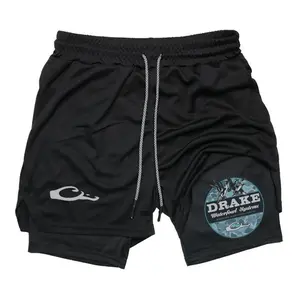 Drake Waterfowl Camo Duck 2-in-1 Athletic Shorts – Outdoor Hunting Style Short, Regular Fit Breathable Quick Drying Shorts for Gym Workout Running, Casual Men's Sportswear for Summer