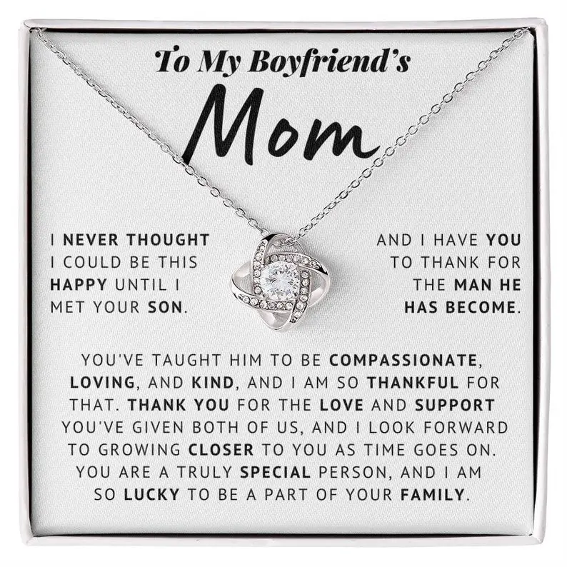 Boyfriend's Mom Gift | Christmas Present from Girlfriend, Xmas Love Knot Necklace, Thoughtful Jewelry for Boyfriend's Mother, Birthday Bday Gift, Heartfelt Xmas Surprise from Girlfriend, Special Holiday or Birthday Gift for Bfriend's Mom